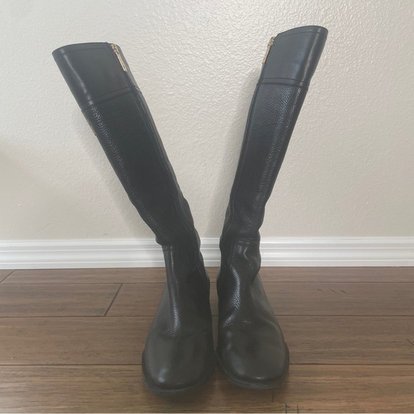 Tory Burch black grained leather riding boots zip up knee high boots vintage - Picture 7 of 16